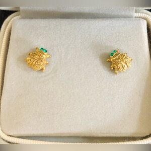 2 Pair Gold Tone Earrings. Beetles with Green Eyes and Genuine Tigers Eye